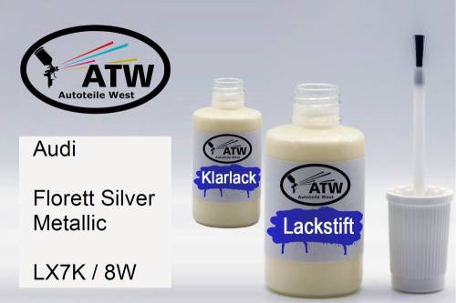 Audi, Florett Silver Metallic, LX7K / 8W: 20ml Lackstift + 20ml Klarlack - Set, von ATW Autoteile West.